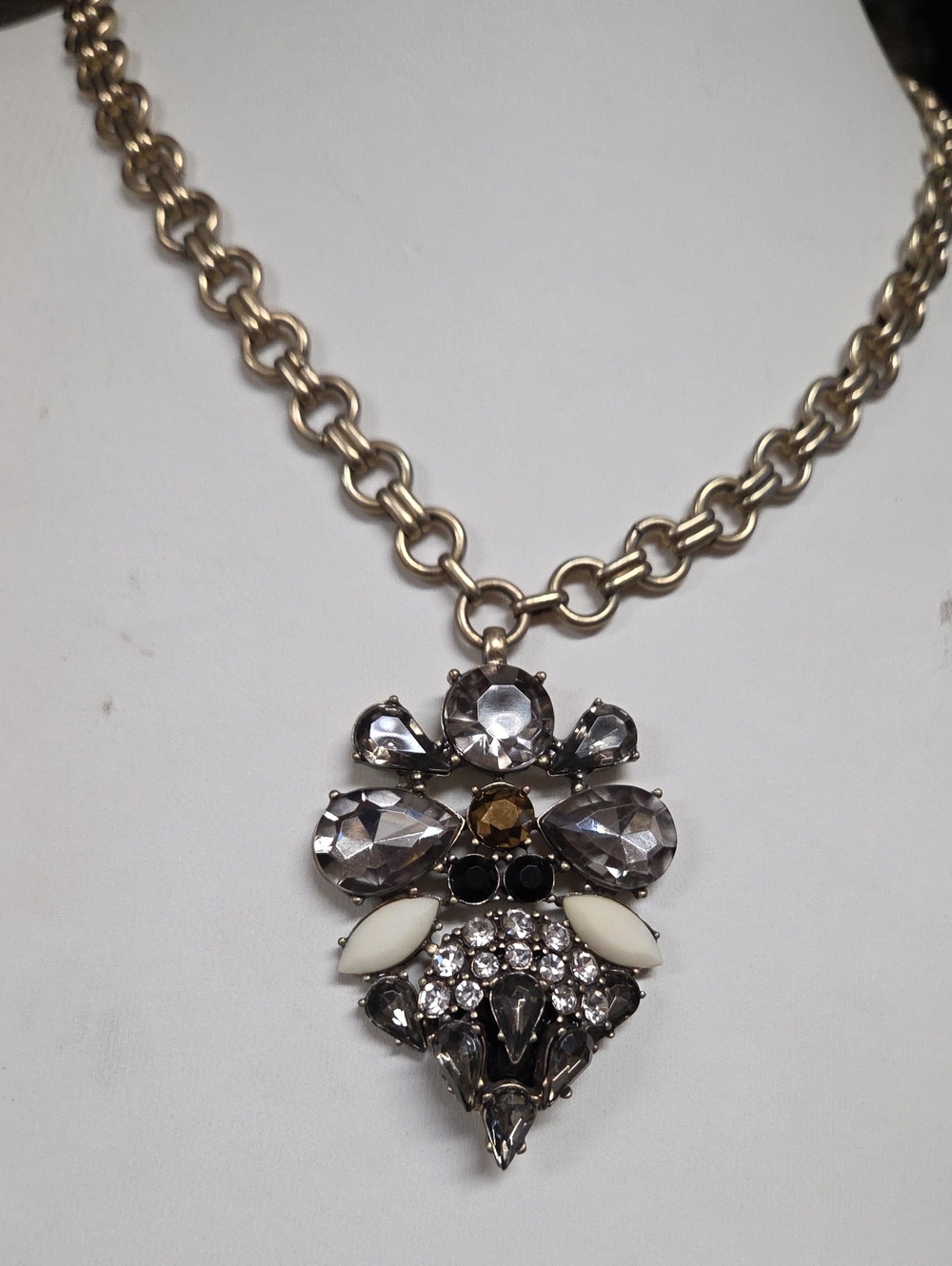 Vintage Gold-Tone Statement Crystal Pendant Necklace
